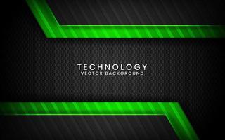 Abstract 3D black and green techno background overlap layers on dark space with lines metal effect decoration. Modern template element future style concept for flyer, card, cover, or landing page vector