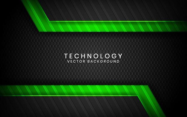 Abstract 3D black and green techno background overlap layers on dark space with lines metal effect decoration. Modern template element future style concept for flyer, card, cover, or landing page