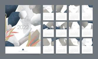 Calendar template, promotional corporate vector design with abstract shapes, 2022