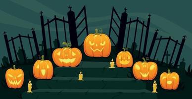 calabazas de vacaciones realistas sobre fondo de luna de halloween - vector