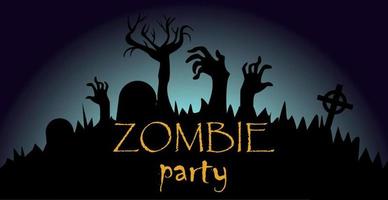 Banner de web brillante colorido felicitaciones por la fiesta de Halloween, fiesta zombie - vector