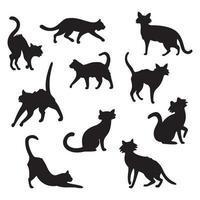 Collection of 10 black Halloween cats on white background - Vector