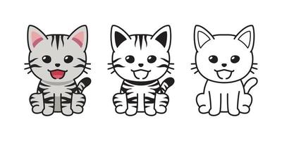 Set of vector character cartoon american shorthair cat