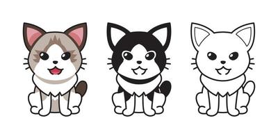 Set of vector character cartoon ragdoll cat