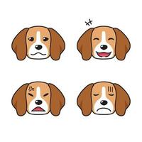Conjunto de caras de perros beagle de caracteres que muestran diferentes emociones. vector