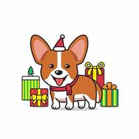 Vector cartoon character corgi dog with gifts