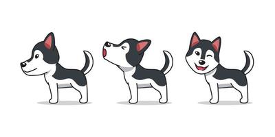 Cartoon character siberian husky dog poses vector