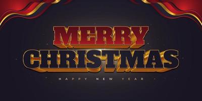 Feliz Navidad y feliz año nuevo texto con letras 3d de lujo en rojo, azul y dorado. diseño de feliz navidad para pancarta, póster o tarjeta de felicitación vector