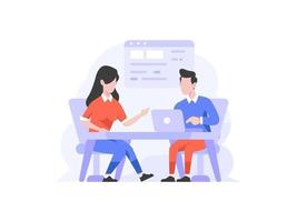 Vector Illustration Business and finance team discussion of meeting to solve problems strategy idea brainstorming people character flat design style