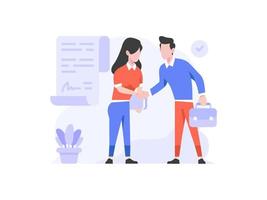 Flat Vector Illustration Business finance Man and woman make an agreement deal handshake proposal sign work people character flat design style