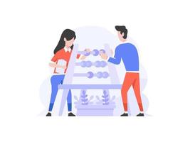 Hombre y mujer de finanzas de negocios haciendo cálculo contar contando dinero de análisis con ábaco personas carácter diseño plano estilo ilustración vectorial vector