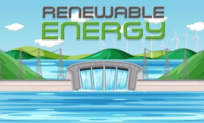 Hydro Power Plants generate electricity with renewal banner