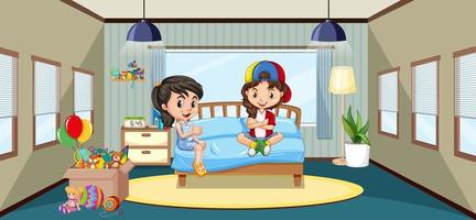 Interior of bedroom with children cartoon character vector