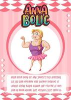 plantilla de tarjeta de juego de personajes con la palabra anna bolic vector