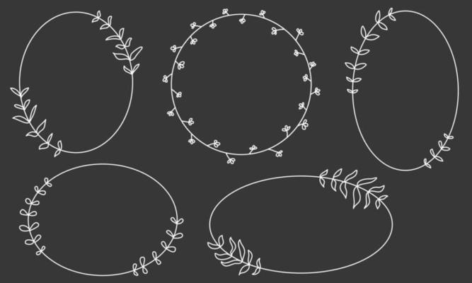 Doodle white frame set hand drawn. Round lines with flowers, plants. Valentine's Day, for a wedding collection.