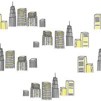 Silhouette line outline of a large city pattern. White background doodle house. vector