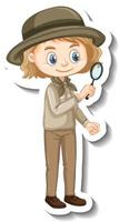 Girl in safari outfit cartoon character sticker vector