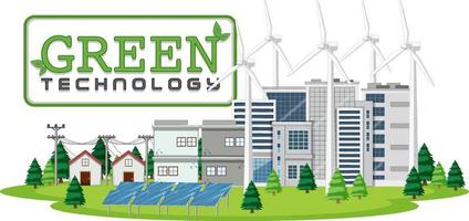 Green energy generated by wind turbine and solar panel vector