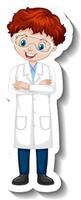 Cartoon character sticker with a boy in science gown vector