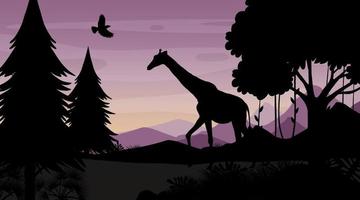 Silhouette twilight forest landscape background vector