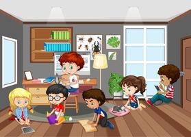 Interior of living room with children vector