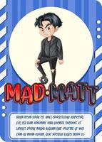 plantilla de tarjeta de juego de personajes con palabra mad matt vector