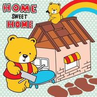 bear building a house vector illustration