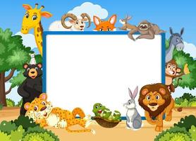 Empty banner with various wild animals in the forest vector