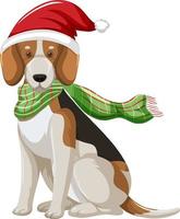 perro beagle con sombrero de navidad personaje de dibujos animados vector
