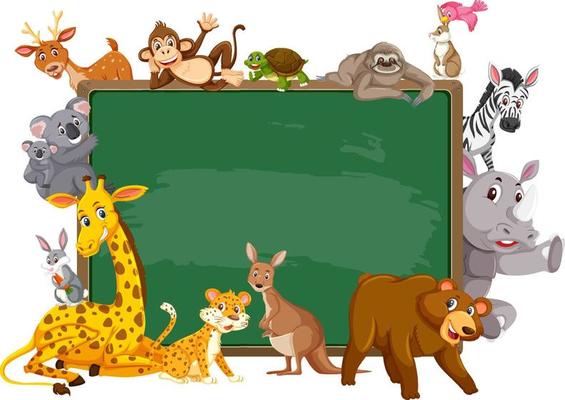 Empty blackboard with various wild animals