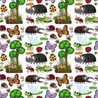 Seamless pattern with many different insects character vector