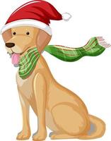 Golden Retriever Dog wearing Christmas hat cartoon character vector