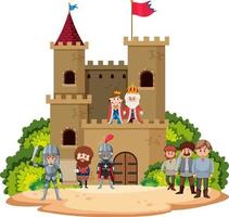 castillo histórico medieval con la familia real vector