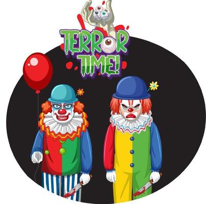 Terror Time badge with two creepy clowns