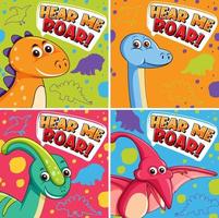 Set of different cute dinosaur posters with speech font vector