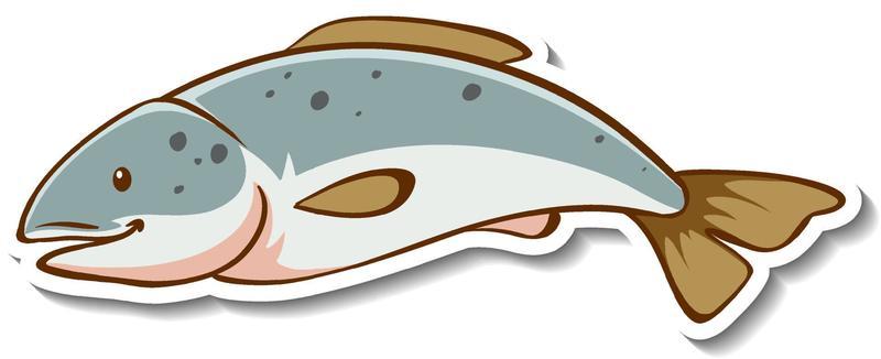 Sticker template with cute fish cartoon character isolated