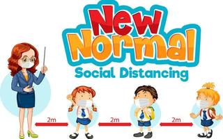 New Normal with students keep social distancing vector