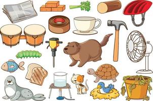 Set of various animals and objects vector