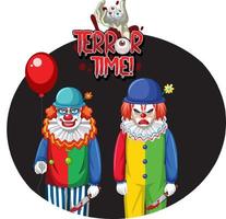 Terror Time badge with two creepy clowns vector