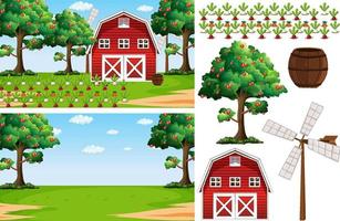 Farm element set isolated with farm scence vector