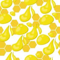 Honeycombs and drops of honey seamless pattern, bright yellow elements on a white background vector