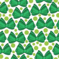Seamless pattern of dark green bows and bright dots on a white background vector