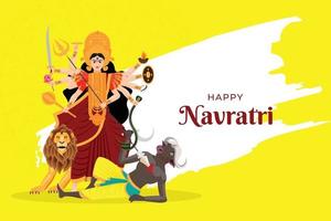 Illustration of Goddess Maa Durga killing mahishasur in Happy Dussehra Navratri background, Durga puja festival vector