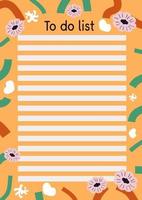 To do list planner with doodle-style colors and stripes. Vector illustration of to-do planner and a diary for notes. A sheet for printing