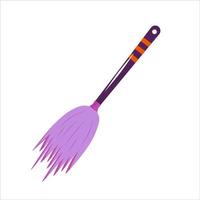 A broom and mop a witch for the Halloween holiday is isolated on a white background. Decor for witchcraft and flying. Vector illustration in cartoon style