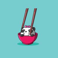 cute female panda touch with chopsticks vector icon illustration, animal Icon Concept Isolated