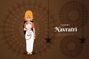deseos felices navratri, arte conceptual de navratri, ilustración de 9 avatares de la diosa durga, vector brahmcharini