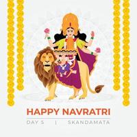 Happy Navratri wishes, concept art of Navratri, illustration of 9 avatars of goddess Durga, Skandamata Devi vector