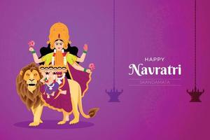 Happy Navratri wishes, concept art of Navratri, illustration of 9 avatars of goddess Durga, Skandamata Devi vector