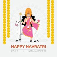 Happy Navratri wishes, concept art of Navratri, illustration of 9 avatars of goddess Durga, Shailputri Devi